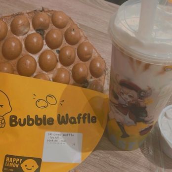 Happy Lemon - Oreo Flavored Waffle, D13. Okinawa Roasted Milk Tea with Boba - Bubble Tea Near Me - Orlando, Florida