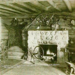 Weaver's Resort & Campground - Log Cabin fireplace from early years. Still there missing the bear skin and spinning wheel