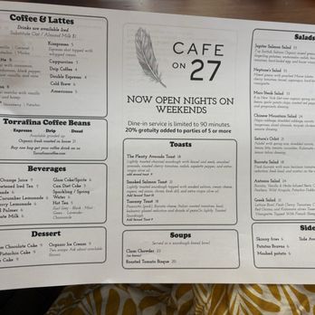Cafe on 27 - Menu as of July 2026 - Breakfast & Brunch Near Me - Topanga, California Cafe on 27 - Menu as of July 2026 - Breakfast & Brunch Near Me - Topanga, California