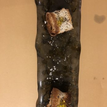 La Panxa del Bisbe - Bread with chocolate truffle, oil pearls and salt - Catalan Near Me - Barcelona, B La Panxa del Bisbe - Bread with chocolate truffle, oil pearls and salt - Catalan Near Me - Barcelona, B