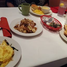 Cafe Breakfast, Cafe Scrambler, Bananas Foster French Toast, Cheese Grits, Garden Omelet