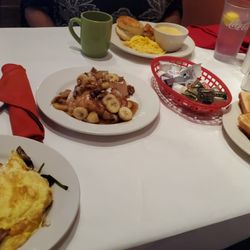 Cafe Breakfast, Cafe Scrambler, Bananas Foster French Toast, Cheese Grits, Garden Omelet