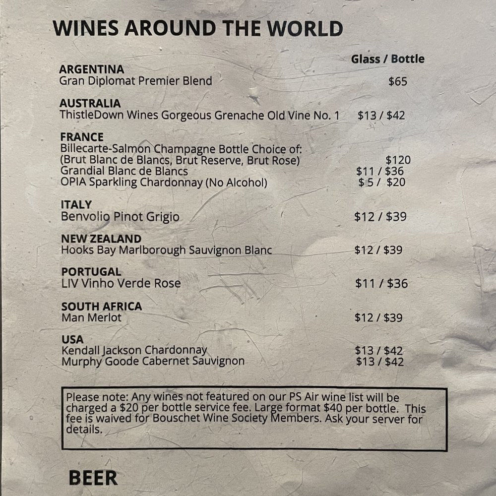 PS Air - Wines Around the World and Beer menu (as of 2/17/24) - Cocktail Bars Near Me - Palm Springs, California PS Air - Wines Around the World and Beer menu (as of 2/17/24) - Cocktail Bars Near Me - Palm Springs, California