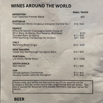 PS Air - Wines Around the World and Beer menu (as of 2/17/24) - Cocktail Bars Near Me - Palm Springs, California PS Air - Wines Around the World and Beer menu (as of 2/17/24) - Cocktail Bars Near Me - Palm Springs, California
