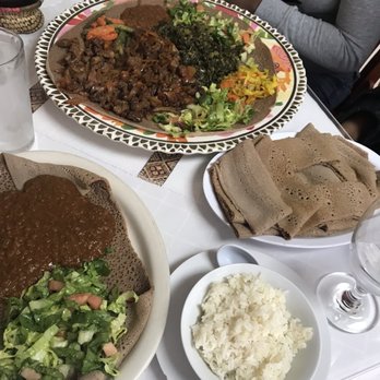 Mesob Cafe - Salad, lentils, rice, Ethiopian bread, - Ethiopian Near Me - Virginia Beach, Virginia