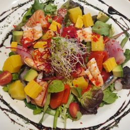 Sashimi salad! it had so many types of fish and even pineapple and tobiko and avocado; one of the best sashimi salads i have ever had Sashimi salad! it had so many types of fish and even pineapple and tobiko and avocado; one of the best sashimi salads i have ever had