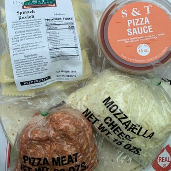 S & T Provisions - Thin crust pizza set up with sausage and a package of ravioli - Pizza Near Me - Chicago, Illinois S & T Provisions - Thin crust pizza set up with sausage and a package of ravioli - Pizza Near Me - Chicago, Illinois