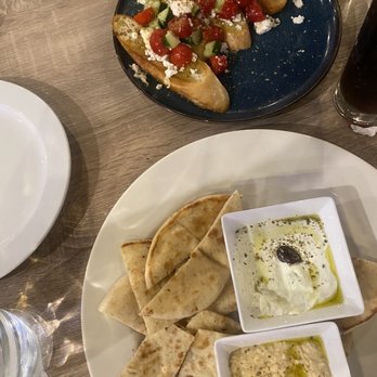 Hellenic Greek Kitchen - Bruschetta and tzatziki/hummus with pita - Greek Near Me - Charlotte, North Carolina Hellenic Greek Kitchen - Bruschetta and tzatziki/hummus with pita - Greek Near Me - Charlotte, North Carolina