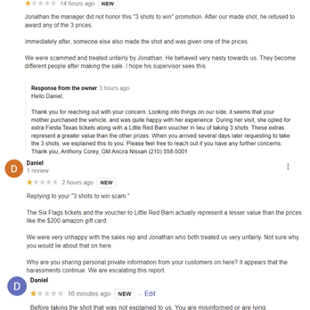 Ancira Nissan - google review response - Auto Repair Near Me - San Antonio, Texas Ancira Nissan - google review response - Auto Repair Near Me - San Antonio, Texas