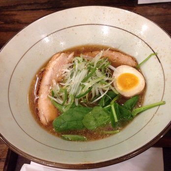 Menya Sandaime - Karakuchi ramen (spicy)  The pork belly, the marinated egg, raw scallions and spinach was the perfect match with the ramen! - Ramen Near Me - Fort Lee, New Jersey