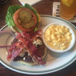 Fenian's Pub - Blue cheese and bacon burger with a side of mac & cheese!