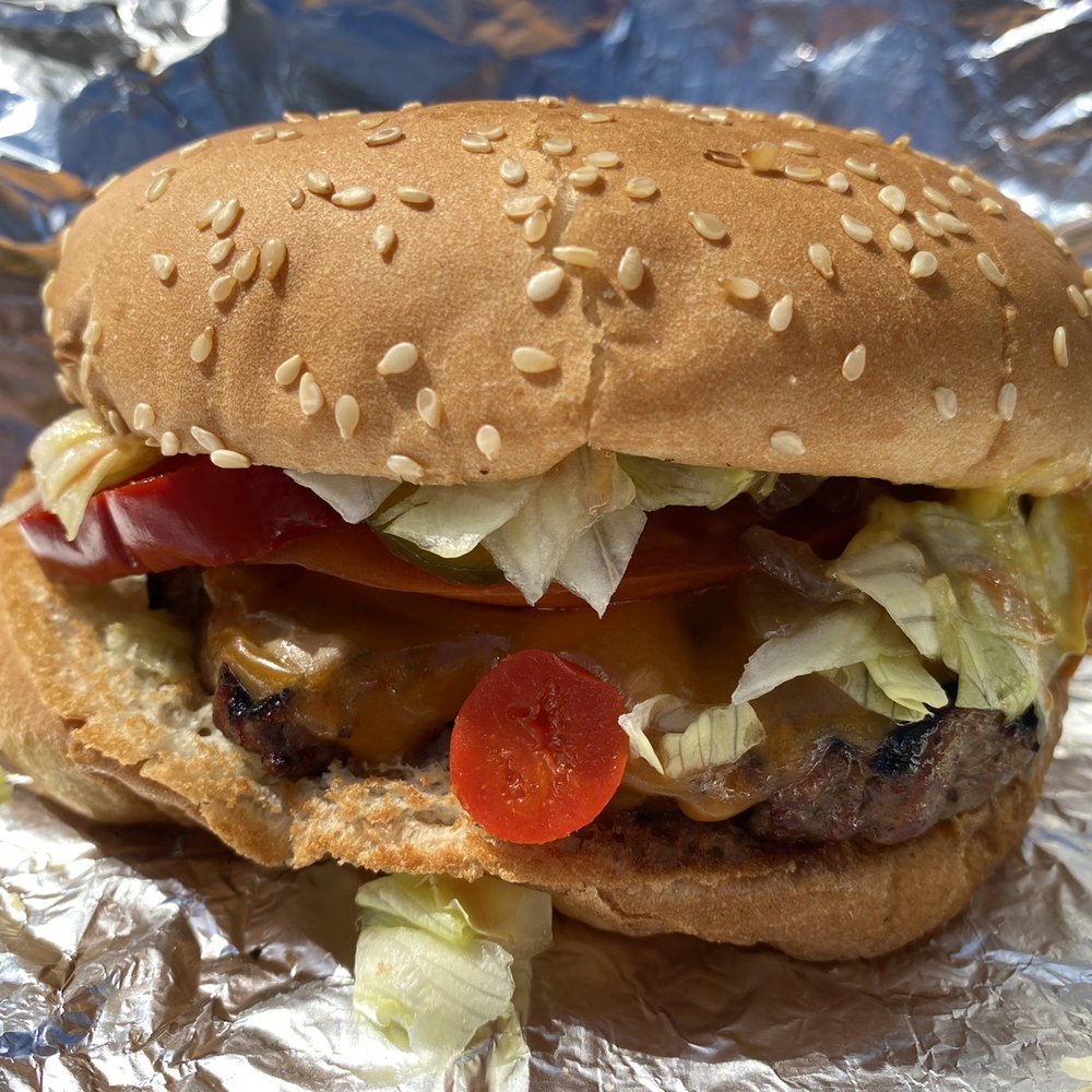 OBQ Burger - a hamburger with lettuce, tomato, and cheese - Burgers Near Me - Toronto, Ontario OBQ Burger - a hamburger with lettuce, tomato, and cheese - Burgers Near Me - Toronto, Ontario