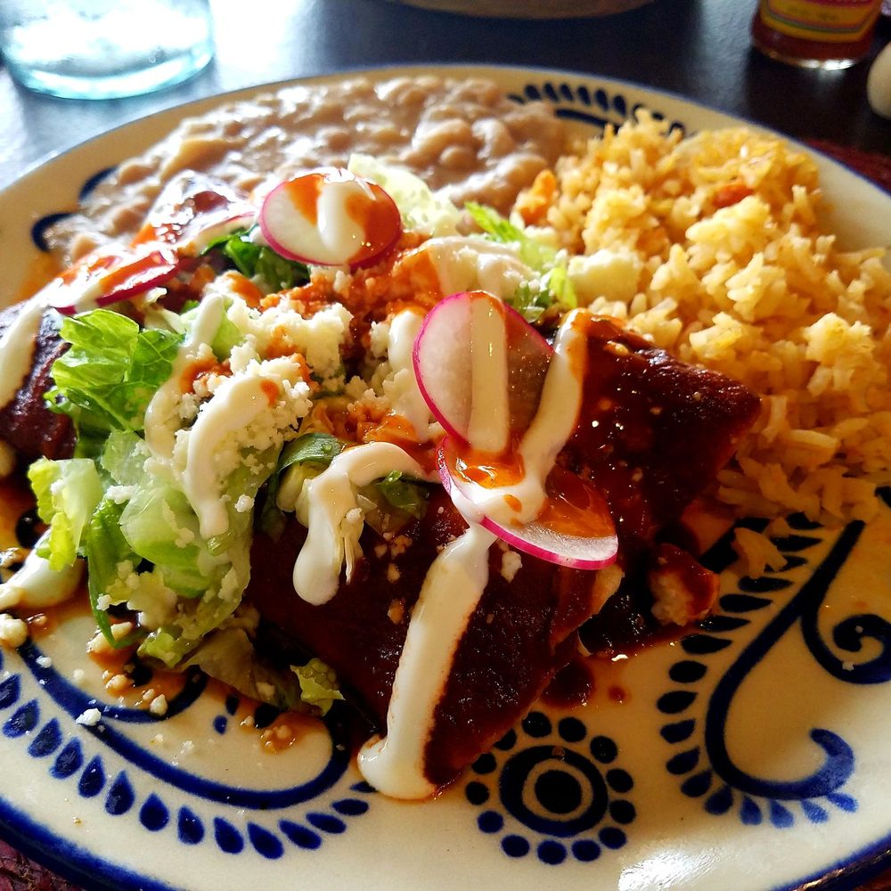 Roasted Chiles - Enchilada Pollo ($12.99) - Shredded Chicken Topped with Red Sauce. - Mexican Near Me - Kihei, Hawaii Roasted Chiles - Enchilada Pollo ($12.99) - Shredded Chicken Topped with Red Sauce. - Mexican Near Me - Kihei, Hawaii