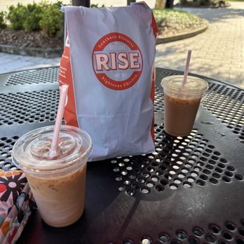 Rise Southern Biscuits & Righteous Chicken - Iced coffee ,  BLUEBERRY BEIGNETS (in the bag!) - Chicken Shop Near Me - Winter Park, Florida