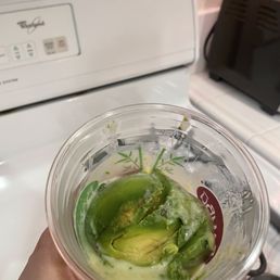 Pic of the avocado shoved in the cup without anyone caring do at least mix it with the condensed milk. Pic of the avocado shoved in the cup without anyone caring do at least mix it with the condensed milk.