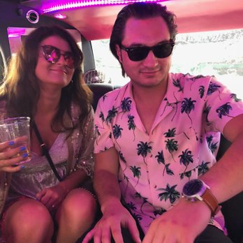 Premier Transportation - Hubby and I on the way to getting married in a Pink Hummer Limo - Limos Near Me - Las Vegas, Nevada