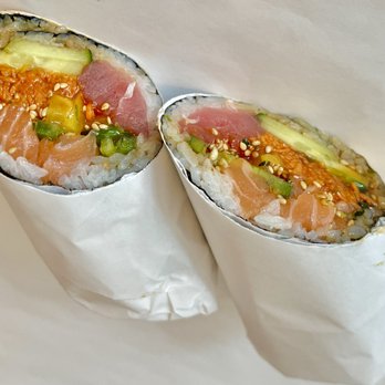 Sushi Secrets - BYO SUSHI BURRITO W/ 2 Protein:
salmon, ahi tuna, unagi sauce, cucumber, takuan(pickled radish), jalapeño, cucumber, carrots, sesame seeds. - Japanese Near Me - Berkeley, California Sushi Secrets - BYO SUSHI BURRITO W/ 2 Protein:
salmon, ahi tuna, unagi sauce, cucumber, takuan(pickled radish), jalapeño, cucumber, carrots, sesame seeds. - Japanese Near Me - Berkeley, California