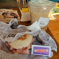 The Beanery On Washington - Egg ham & cheese with tomato on toasted english muffin and ice buzz