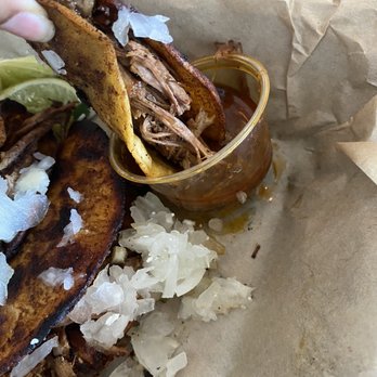 Tiagos Tacos - You can see how burnt the taco is and how little stew they gave me - Mexican Near Me - Miami, Florida