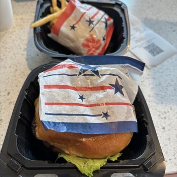 Wienerschnitzel - Very patriotic place. Wrapping for burger and fries. Had a happy 250 for the country. - Fast Food Near Me - Waco, Texas