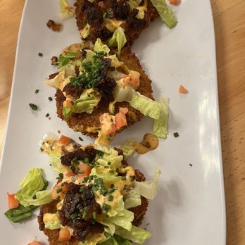Ruby Sunshine Charleston, Victory - Green fried tomatoes with bacon jam. - Breakfast & Brunch Near Me - Charleston, South Carolina Ruby Sunshine Charleston, Victory - Green fried tomatoes with bacon jam. - Breakfast & Brunch Near Me - Charleston, South Carolina