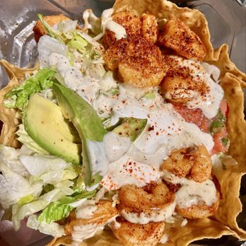 El Pollo Loco - Baja Double Shrimp Tostada... A double protein-packed portion of chili-lime seasoned shrimp is layered with crisp vegetables. - Fast Food Near Me - Concord, California