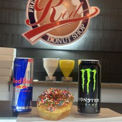 Red Donut Shop - Chocolate sprinkled with energy drinks