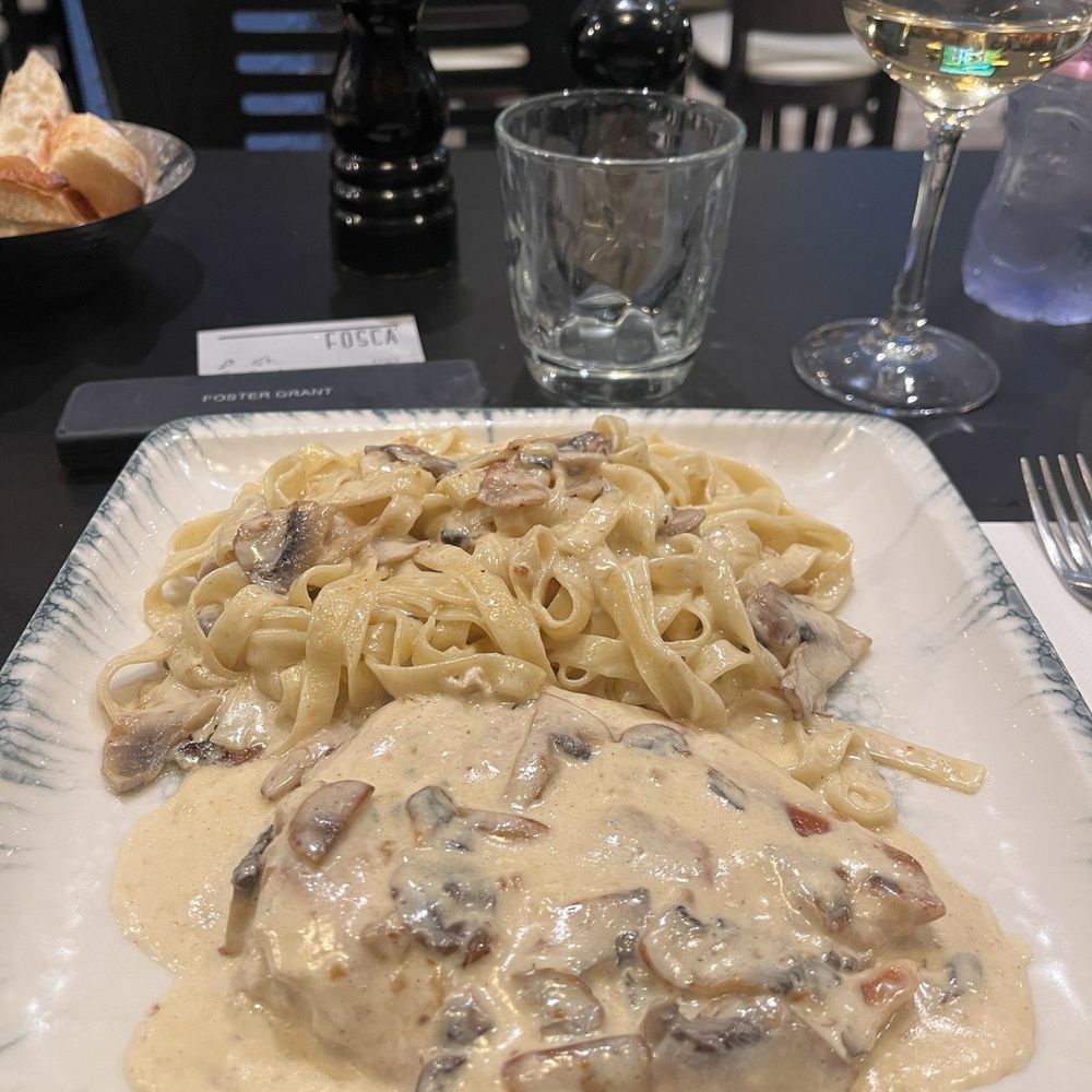 Chicken in cream says with mushrooms and pasta Chicken in cream says with mushrooms and pasta