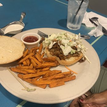 Dish - Slow - roasted Pulled Pork Sandwich with Sweet Potato Fries - American Near Me - La Canada Flintridge, California Dish - Slow - roasted Pulled Pork Sandwich with Sweet Potato Fries - American Near Me - La Canada Flintridge, California