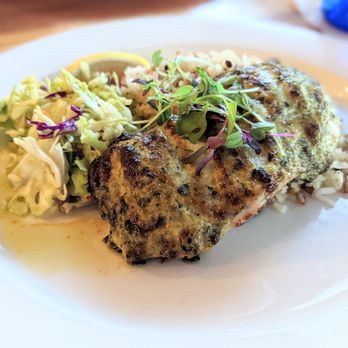 Kimo's Maui - Baked Fish "Kimo's Style" - Garlic, lemon & sweet basil roasted + herbed jasmine rice - Seafood Near Me - Lahaina, Hawaii
