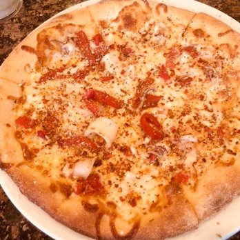 Rustico - Portofino Pizza w/Aloli sauce, mozzarella, shrimp, calamari, scallops, roasted peppers and oregano! - Italian Near Me - Murrieta, California Rustico - Portofino Pizza w/Aloli sauce, mozzarella, shrimp, calamari, scallops, roasted peppers and oregano! - Italian Near Me - Murrieta, California