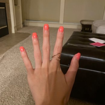 Venus Nails & Spa - beautiful hot pink/orange acrylic dip powder nails!! - Nail Salons Near Me - Gainesville, Florida