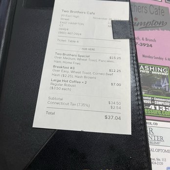 Two Brothers Cafe - Receipt - Cafes Near Me - East Hampton, Connecticut