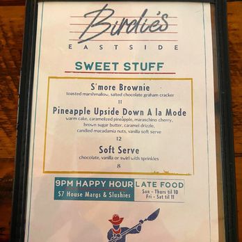 Birdie's Eastside - Dessert Menu - Bars Near Me - Dallas, Texas