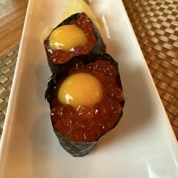 Chopsticks and Forks - Ikura with raw egg - Sushi Bars Near Me - Scituate, Massachusetts Chopsticks and Forks - Ikura with raw egg - Sushi Bars Near Me - Scituate, Massachusetts
