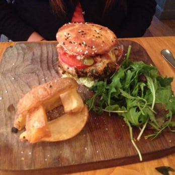 Food For Friends - Sweet potato and lentil burger. - Vegetarian Near Me - Brighton, BNH Food For Friends - Sweet potato and lentil burger. - Vegetarian Near Me - Brighton, BNH