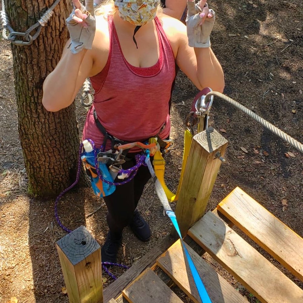 Treetop Trek - Me during the practice course with teacher - Challenge Courses Near Me - Melbourne, Florida Treetop Trek - Me during the practice course with teacher - Challenge Courses Near Me - Melbourne, Florida