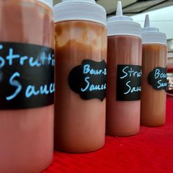 Smoke Rings & Bark - Home made bbq sauce: Struttin' Sauce (more of a bold, spicy sauce) & Bour-b-q sauce (a sweeter sauce with a hint of bourbon)