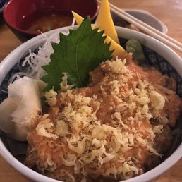 Spicy Ahi Bowl comes with Miso Soup and Pickles