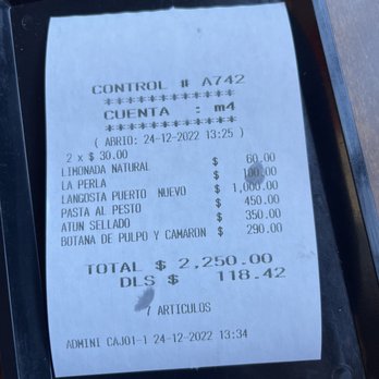 La Cocedora de Langosta - Our bill for our entire seafood meal - Seafood Near Me - Ensenada, BCN La Cocedora de Langosta - Our bill for our entire seafood meal - Seafood Near Me - Ensenada, BCN