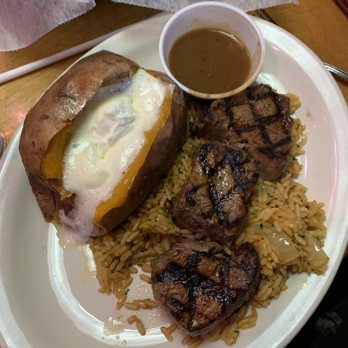 Texas Roadhouse - Filet medallions (way too much butter out on the baked sweet potato) - Steakhouses Near Me - Danbury, Connecticut