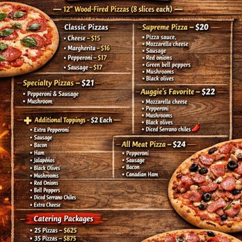 Auggies Woodfire Pizza - Menú - Pizza Near Me - Banning, California Auggies Woodfire Pizza - Menú - Pizza Near Me - Banning, California