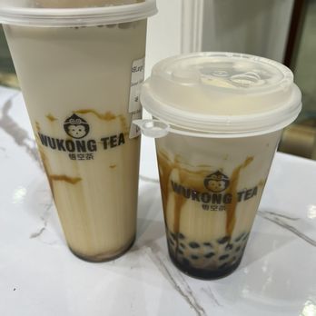 Wukong Tea - brown sugar bubbles teas, one with boba, one without boba and coffee whip topping. - Bubble Tea Near Me - Enfield, Connecticut