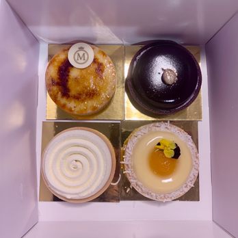Marvel Cake - Clockwise, starting from top left: crème brûlée, hazelnut, passion fruit, lemon. - Bakeries Near Me - Campbell, California Marvel Cake - Clockwise, starting from top left: crème brûlée, hazelnut, passion fruit, lemon. - Bakeries Near Me - Campbell, California