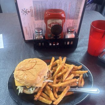 Runaway Train Cafe - 1/2 pound cheeseburger and fries. - Diners Near Me - Brownwood, Texas