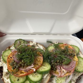 Courage Bagels - Cucumber on plain bagel - Bagels Near Me - Los Angeles, California Courage Bagels - Cucumber on plain bagel - Bagels Near Me - Los Angeles, California