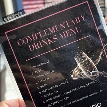 Nail Studio Del Sur - Complimentary Drink Menu - Nail Salons Near Me - San Diego, California Nail Studio Del Sur - Complimentary Drink Menu - Nail Salons Near Me - San Diego, California
