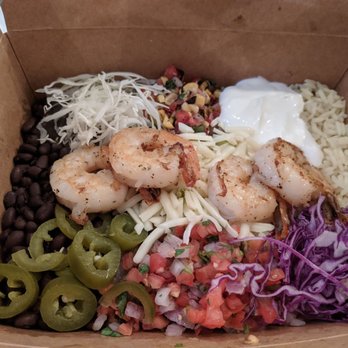 Sin & Grin - Shrimp burrito bowl to go. Just 4 shrimp? Really? : ( - Tacos Near Me - Gaithersburg, Maryland