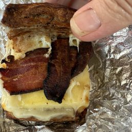 Bacon, egg, and cheese sandwich was overcooked Bacon, egg, and cheese sandwich was overcooked