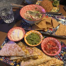 Chicken quesadilla, Cobia Ceviche, Rice & Beans. Chicken quesadilla, Cobia Ceviche, Rice & Beans.
